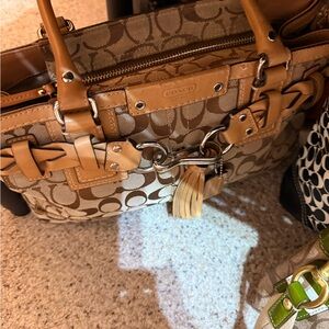 Coach Signature Canvas Tote in Beige with Tan Trim